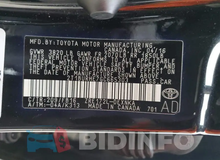 2T1BURHE7GC665303 Photo# 12
