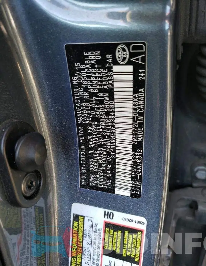 2T1BURHEXFC384580 Photo# 12