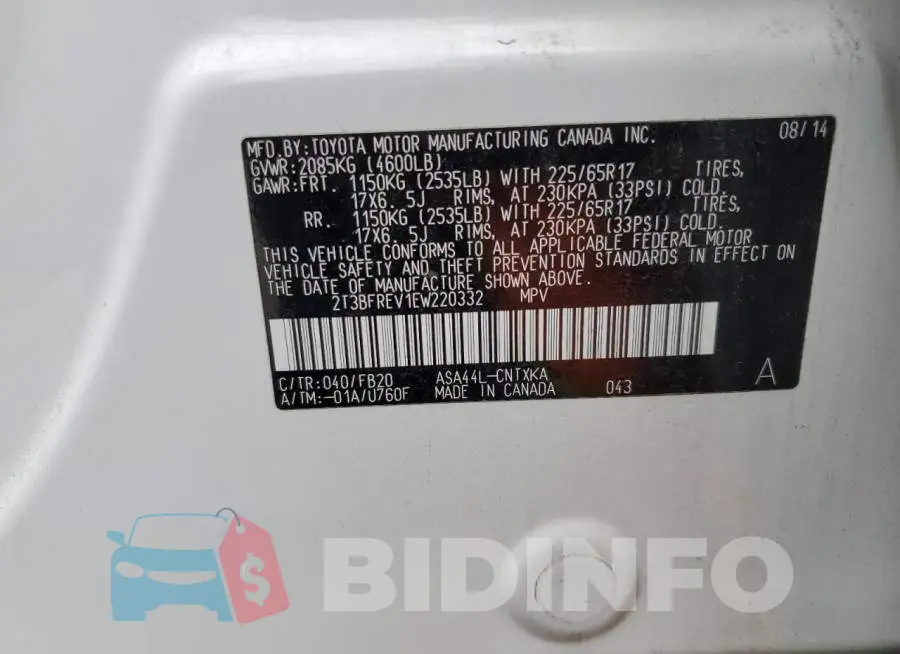 2T3BFREV1EW220332 Photo# 14