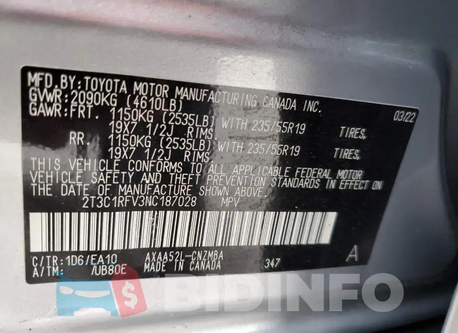 2T3C1RFV3NC187028 Photo# 14