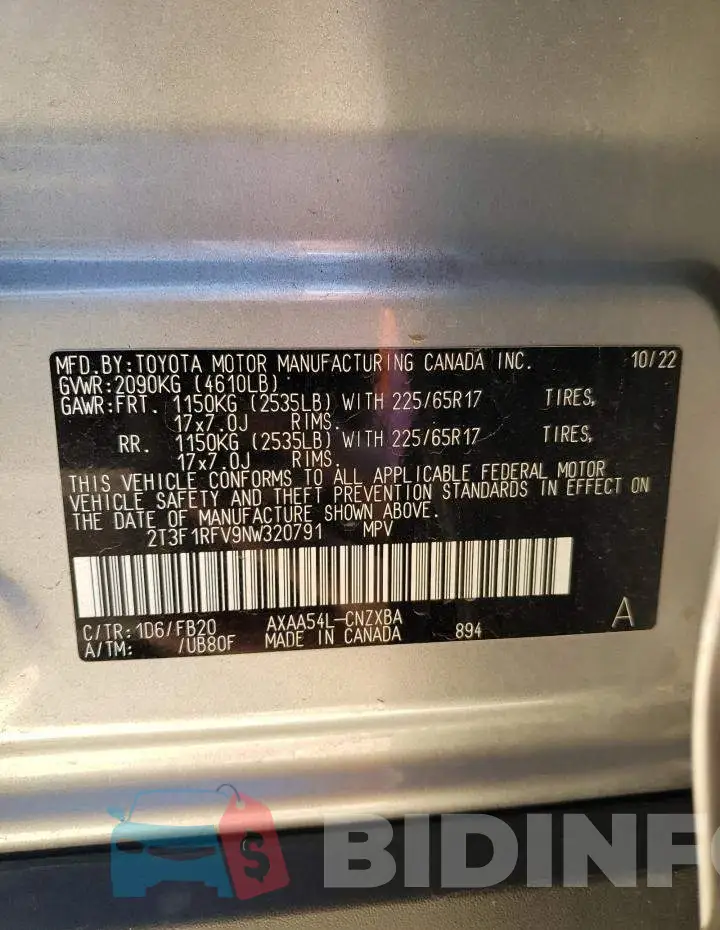 2T3F1RFV9NW320791 Photo# 13