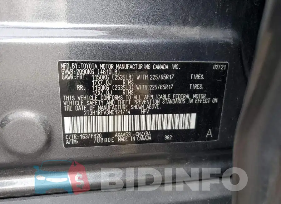 2T3H1RFV3MC121714 Photo# 13