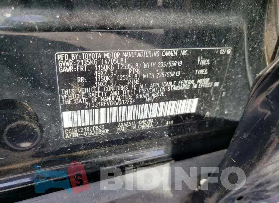 2T3J1RFV6KW002794 Photo# 14