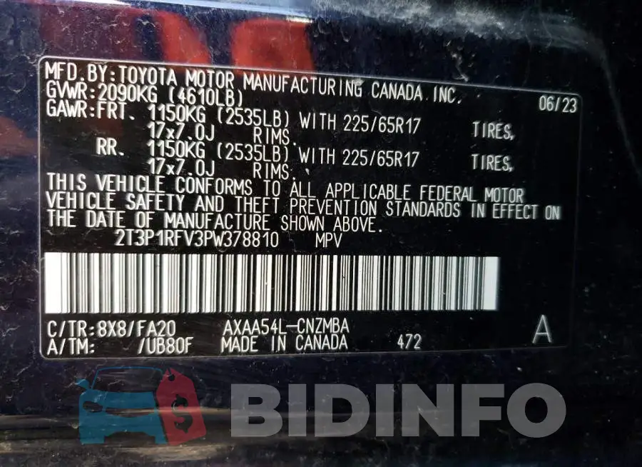 2T3P1RFV3PW378810 Photo# 13