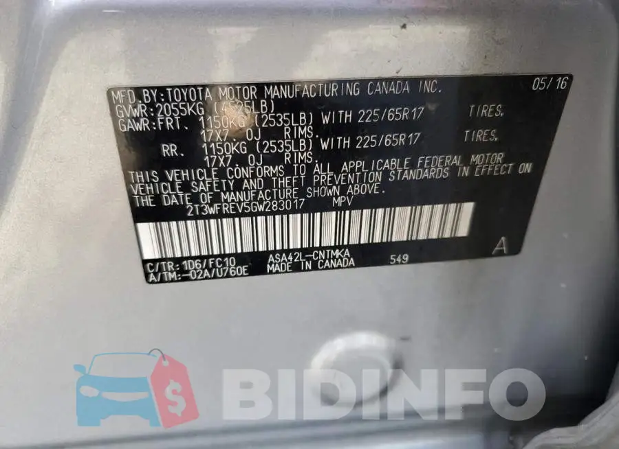 2T3WFREV5GW283017 Photo# 13