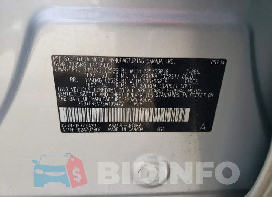2T3YFREV7EW109472 Photo# 12