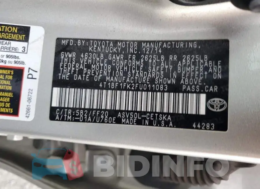 4T1BF1FK2FU011083 Photo# 13