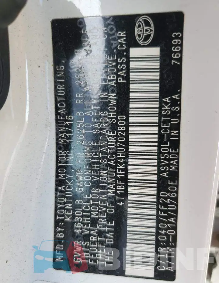 4T1BF1FK4HU702800 Photo# 13