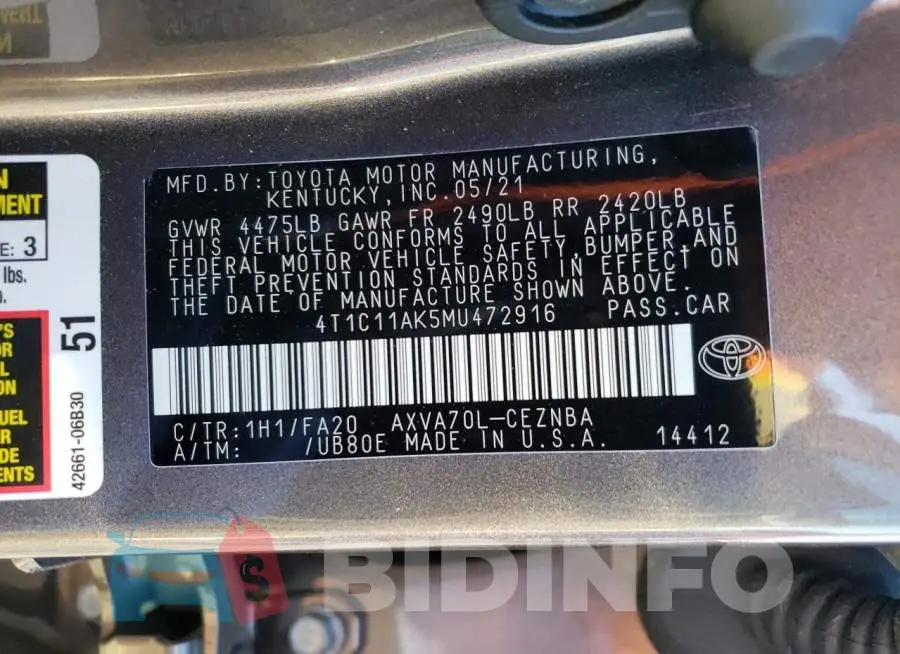 4T1C11AK5MU472916 Photo# 12