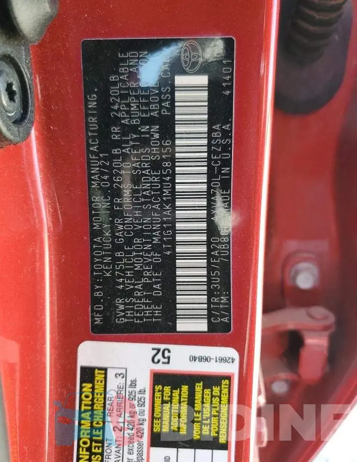 4T1G11AK1MU458156 Photo# 12