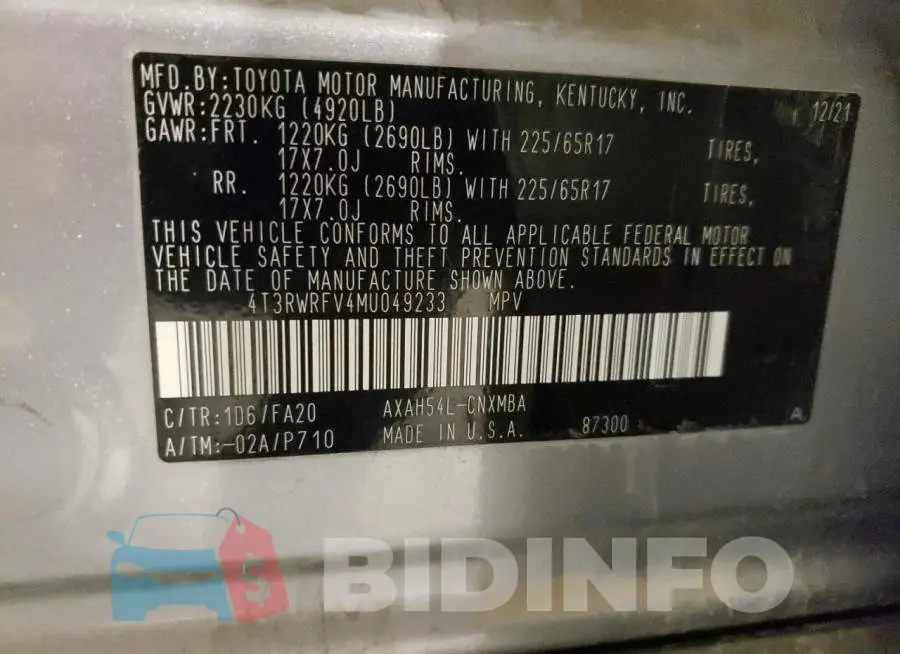 4T3RWRFV4MU049233 Photo# 13