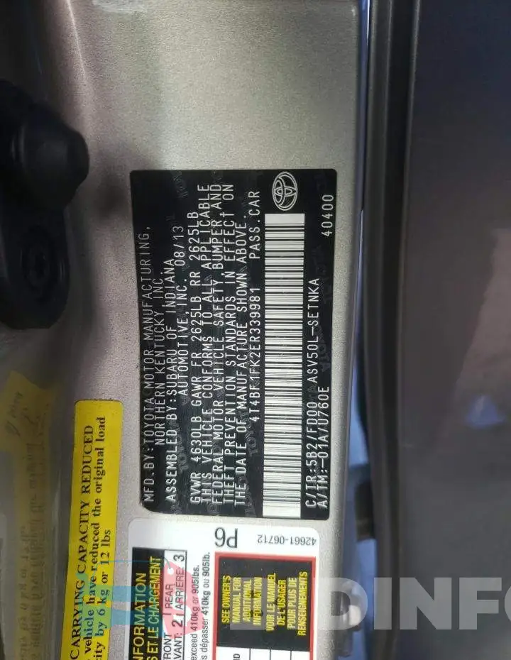 4T4BF1FK2ER339981 Photo# 12
