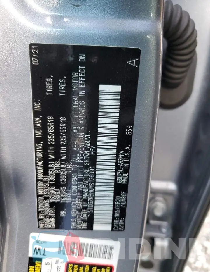 5TDGZRBH6MS138091 Photo# 13
