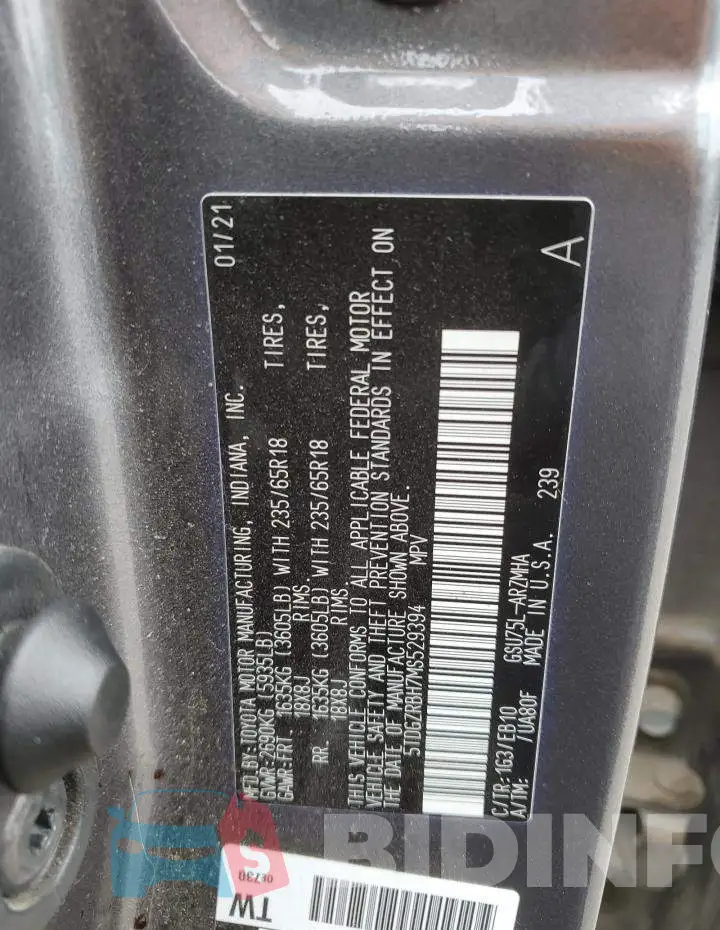 5TDGZRBH7MS529394 Photo# 12