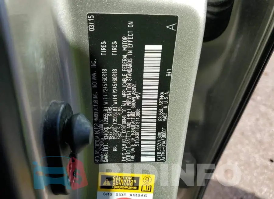 5TDJKRFH5FS143886 Photo# 14