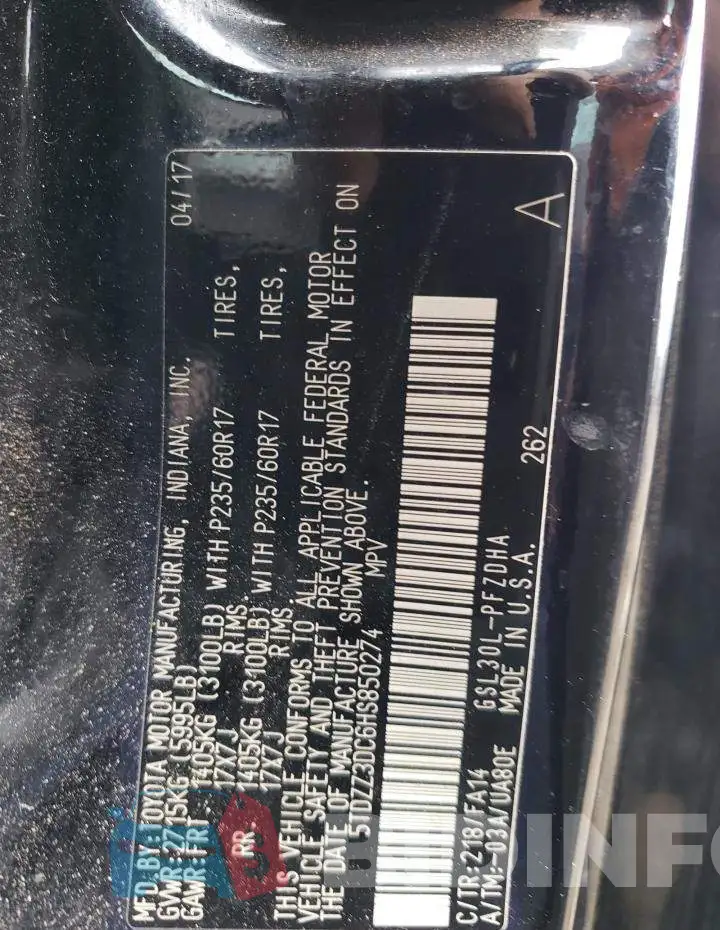 5TDZZ3DC6HS850274 Photo# 12