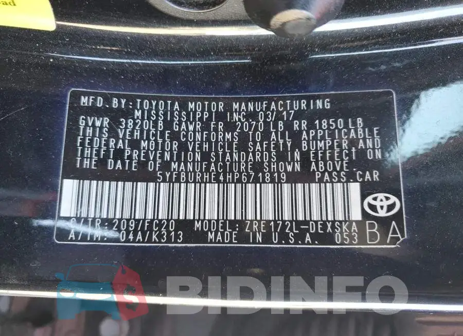 5YFBURHE4HP671819 Photo# 13