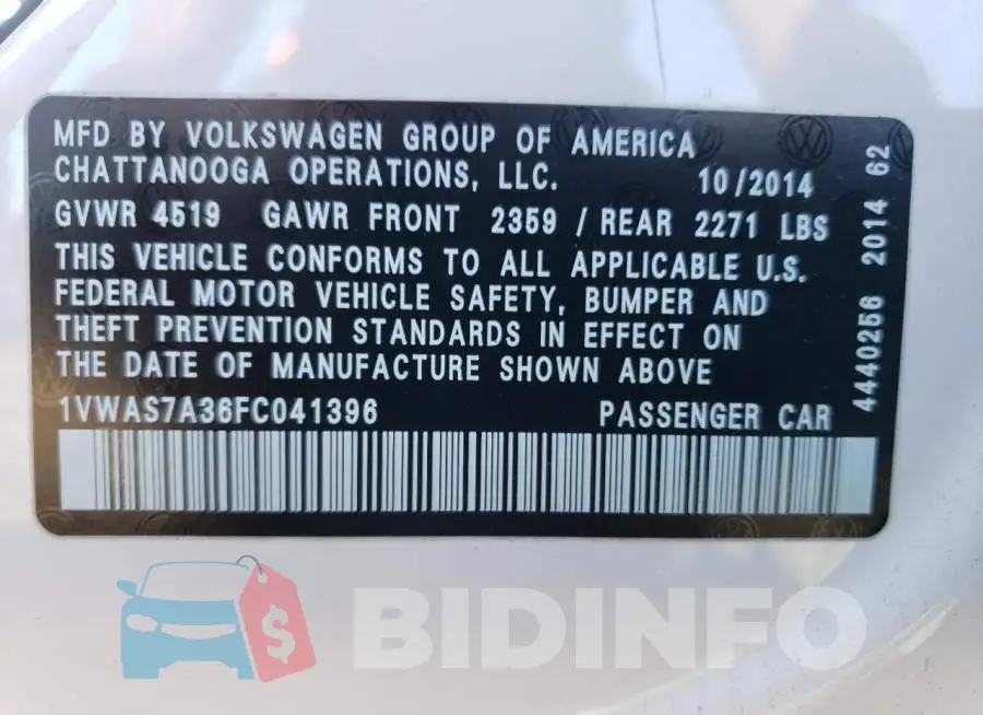 1VWAS7A36FC041396 Photo# 12
