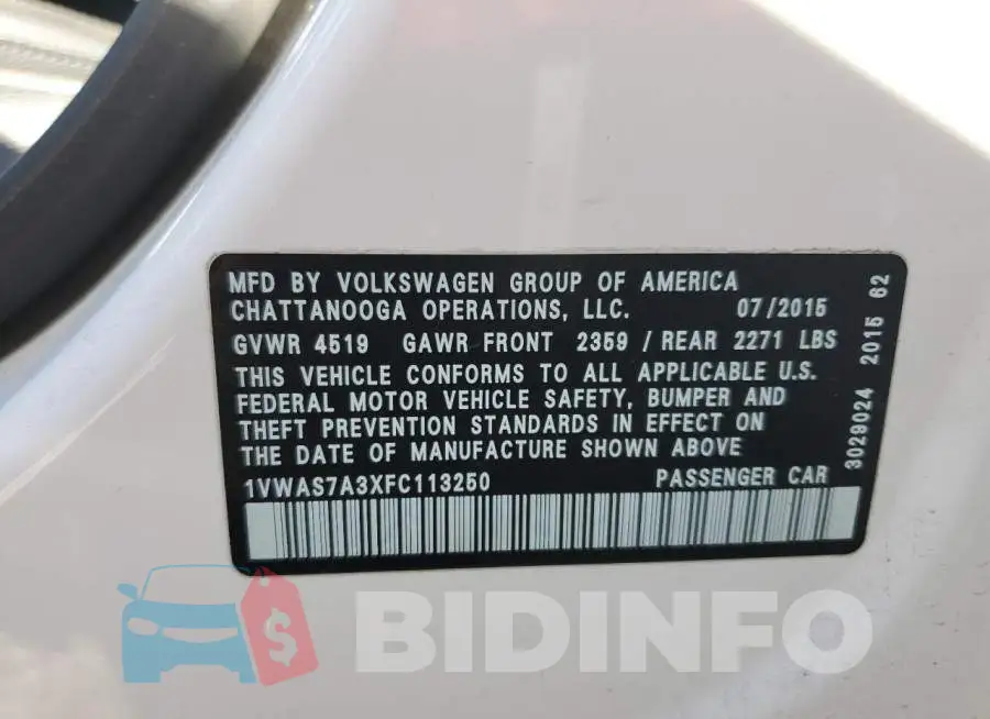 1VWAS7A3XFC113250 Photo# 12