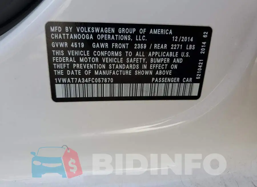 1VWAT7A34FC057870 Photo# 13