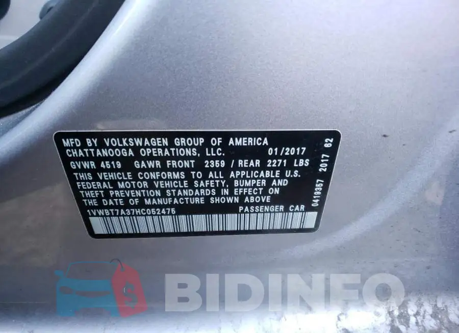 1VWBT7A37HC052475 Photo# 12