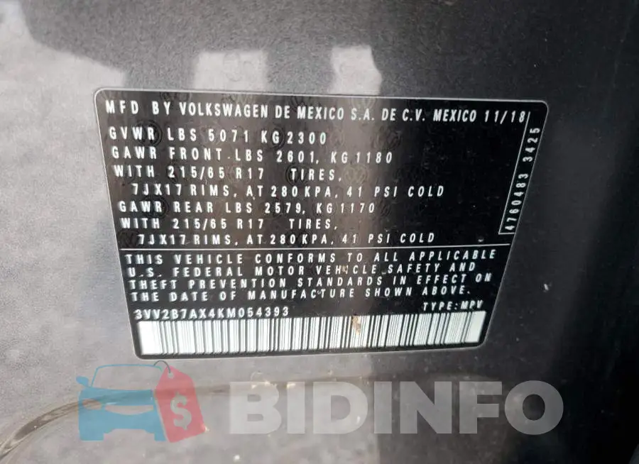 3VV2B7AX4KM054393 Photo# 12