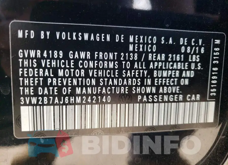 3VW2B7AJ6HM242140 Photo# 12