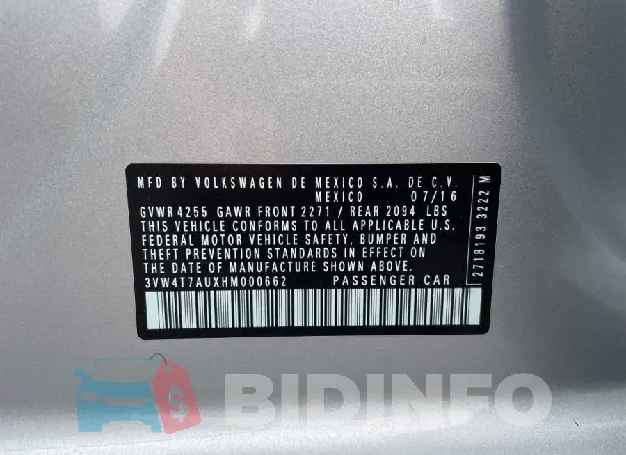 3VW4T7AUXHM000662 Photo# 10
