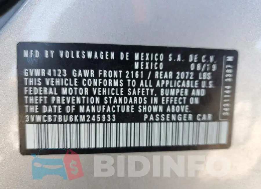 3VWCB7BU6KM245933 Photo# 12