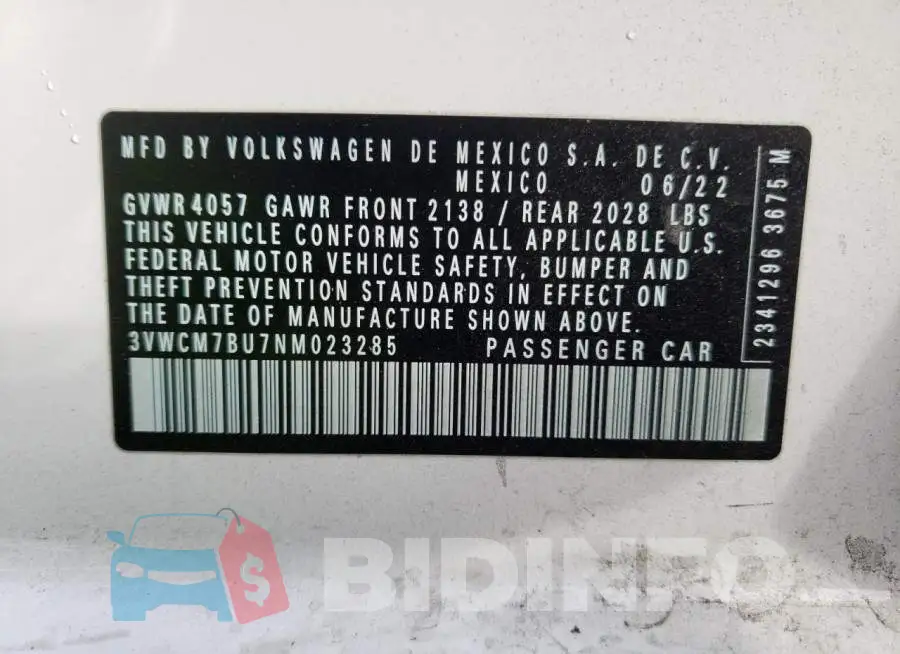 3VWCM7BU7NM023285 Photo# 12