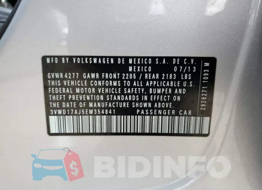 3VWD17AJ5EM354841 Photo# 12