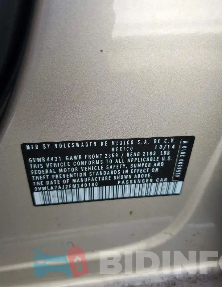 3VWLA7AJ2FM240180 Photo# 12