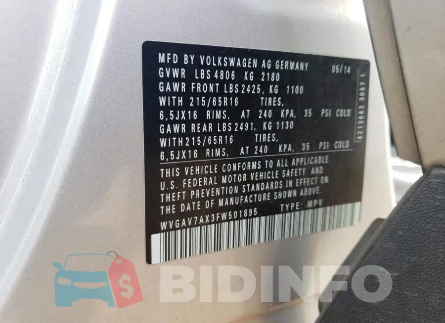 WVGAV7AX3FW501895 Photo# 12