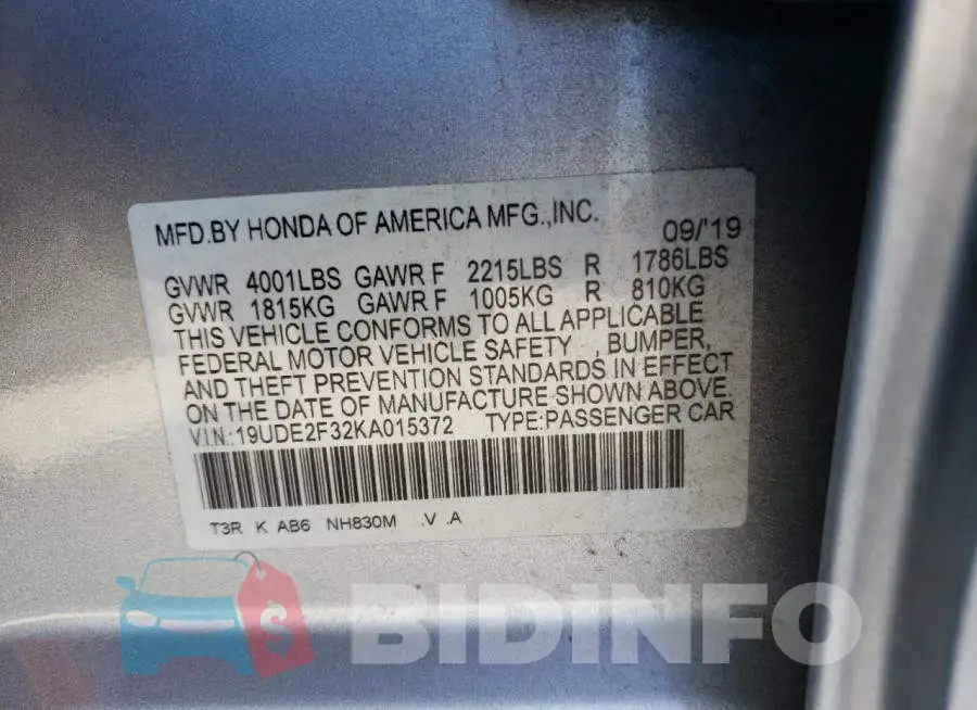 19UDE2F32KA015372 Photo# 12