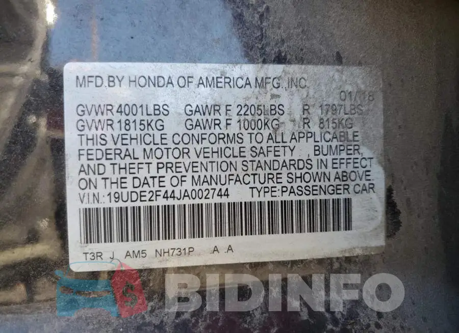 19UDE2F44JA002744 Photo# 12