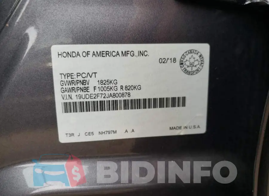 19UDE2F72JA800878 Photo# 12