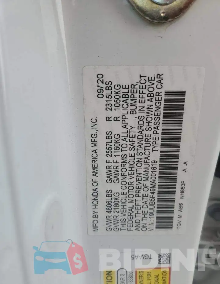 19UUB5F49MA001619 Photo# 12