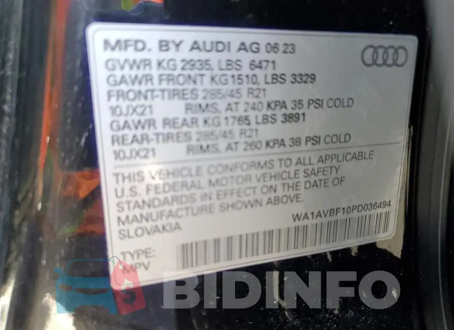 WA1AVBF10PD036494 Photo# 13