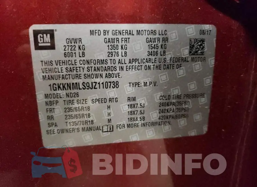 1GKKNMLS9JZ110738 Photo# 13