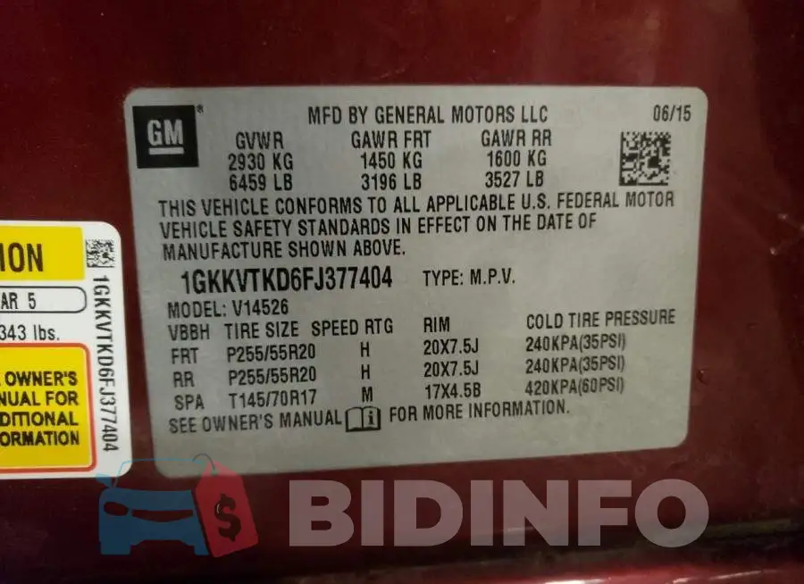 1GKKVTKD6FJ377404 Photo# 13