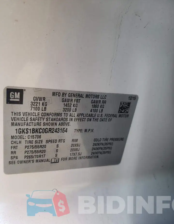 1GKS1BKC0GR243164 Photo# 12