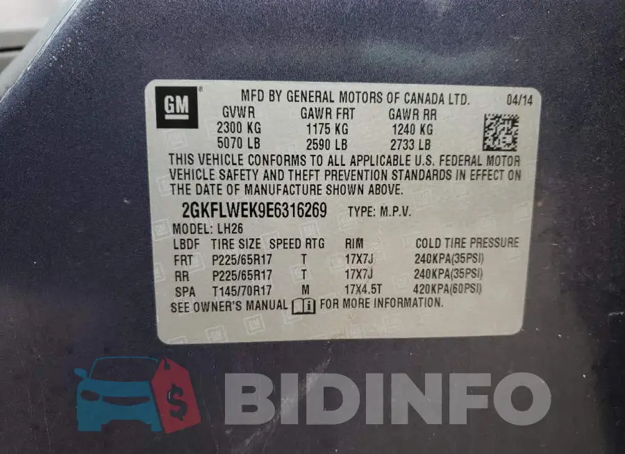 2GKFLWEK9E6316269 Photo# 14