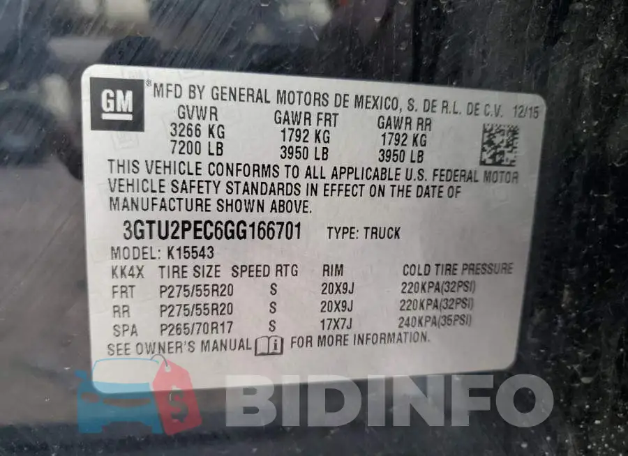 3GTU2PEC6GG166701 Photo# 12