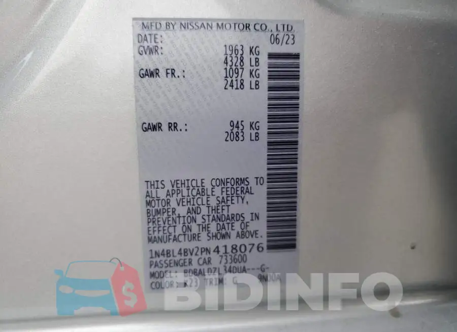 1N4BL4BV2PN418076 Photo# 12