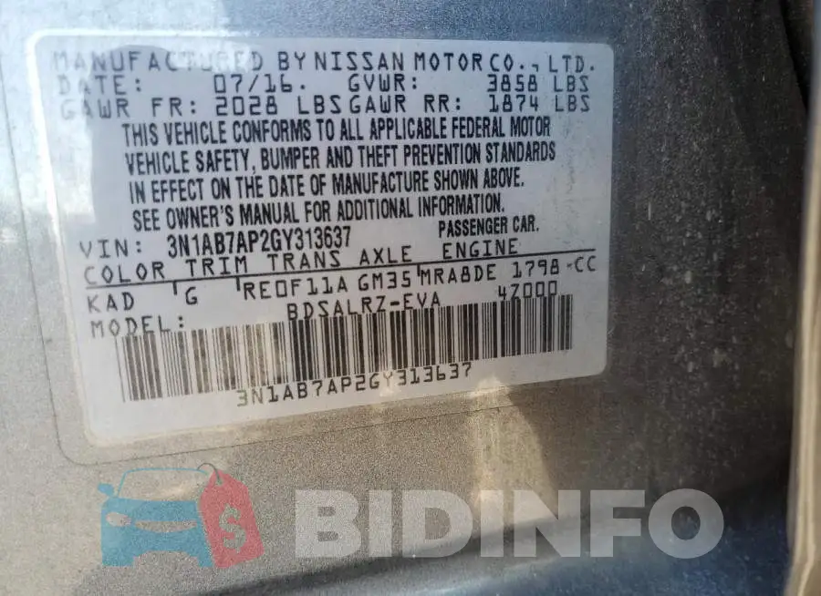 3N1AB7AP2GY313637 Photo# 12