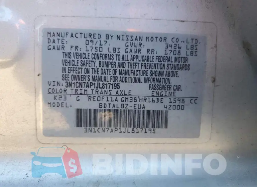 3N1CN7AP1JL817195 Photo# 13