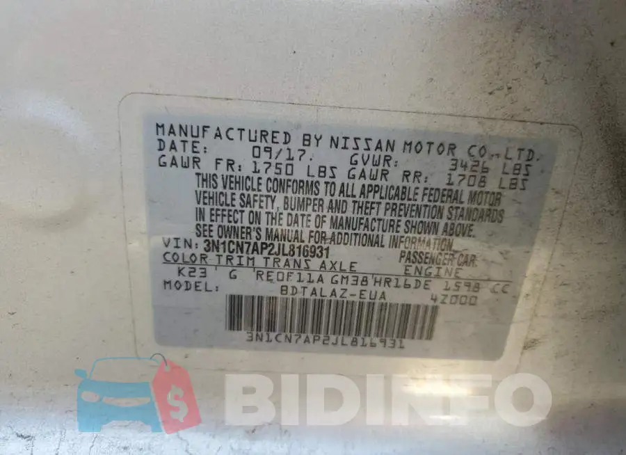 3N1CN7AP2JL816931 Photo# 12