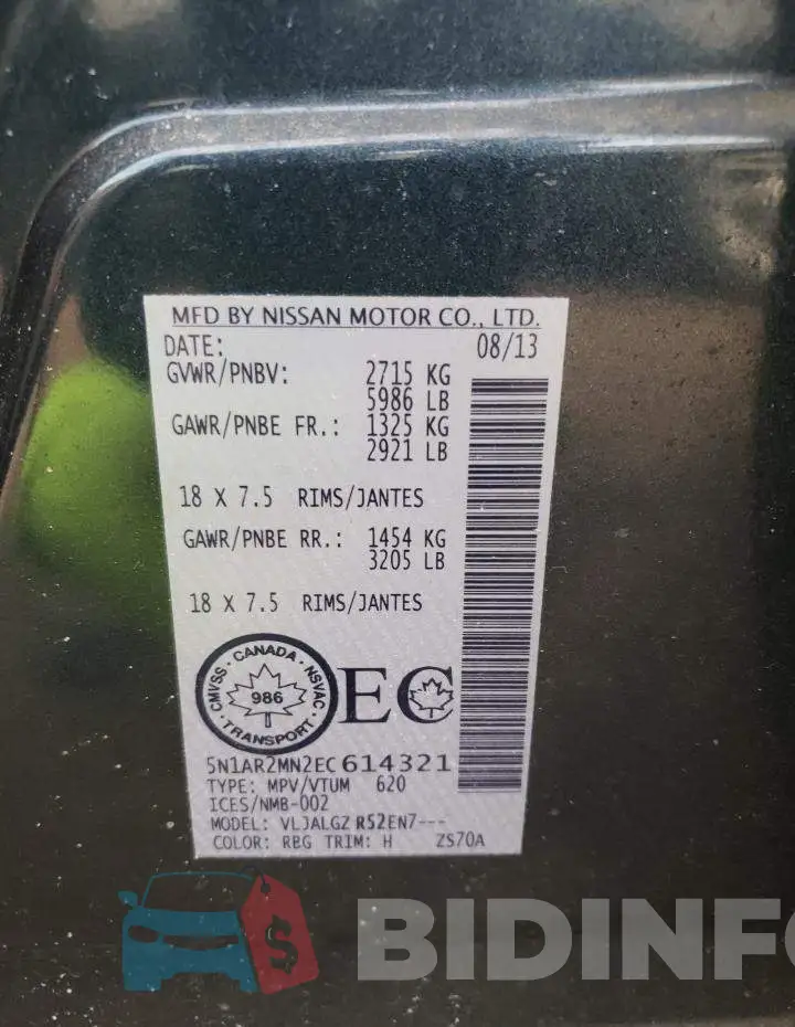 5N1AR2MN2EC614321 Photo# 13