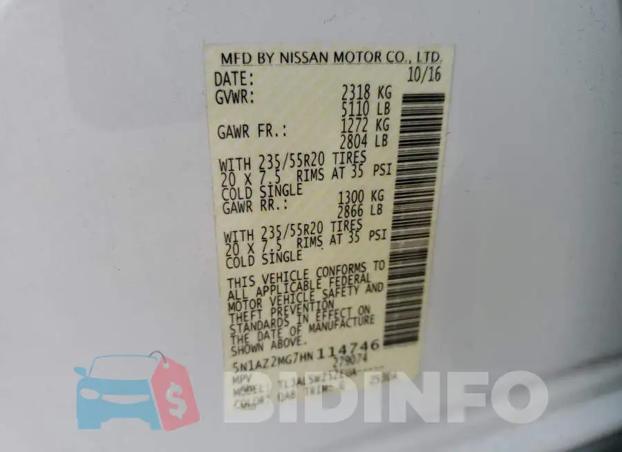 5N1AZ2MG7HN114746 Photo# 13