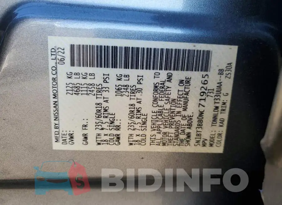 5N1BT3BB0NC719265 Photo# 12